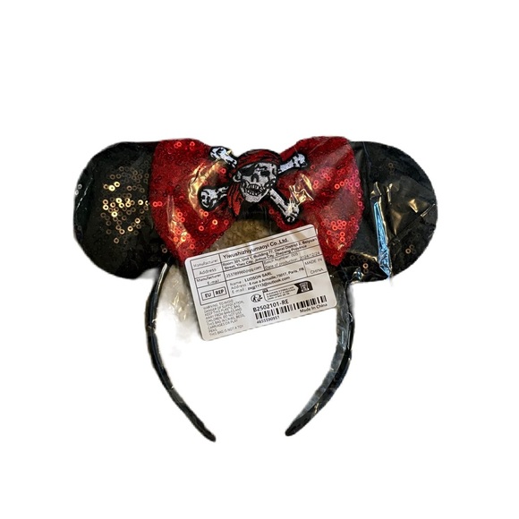 Pirate Night Mouse Ears Skull Headband Red Black Sequins NEW Cruise - Picture 1 of 4